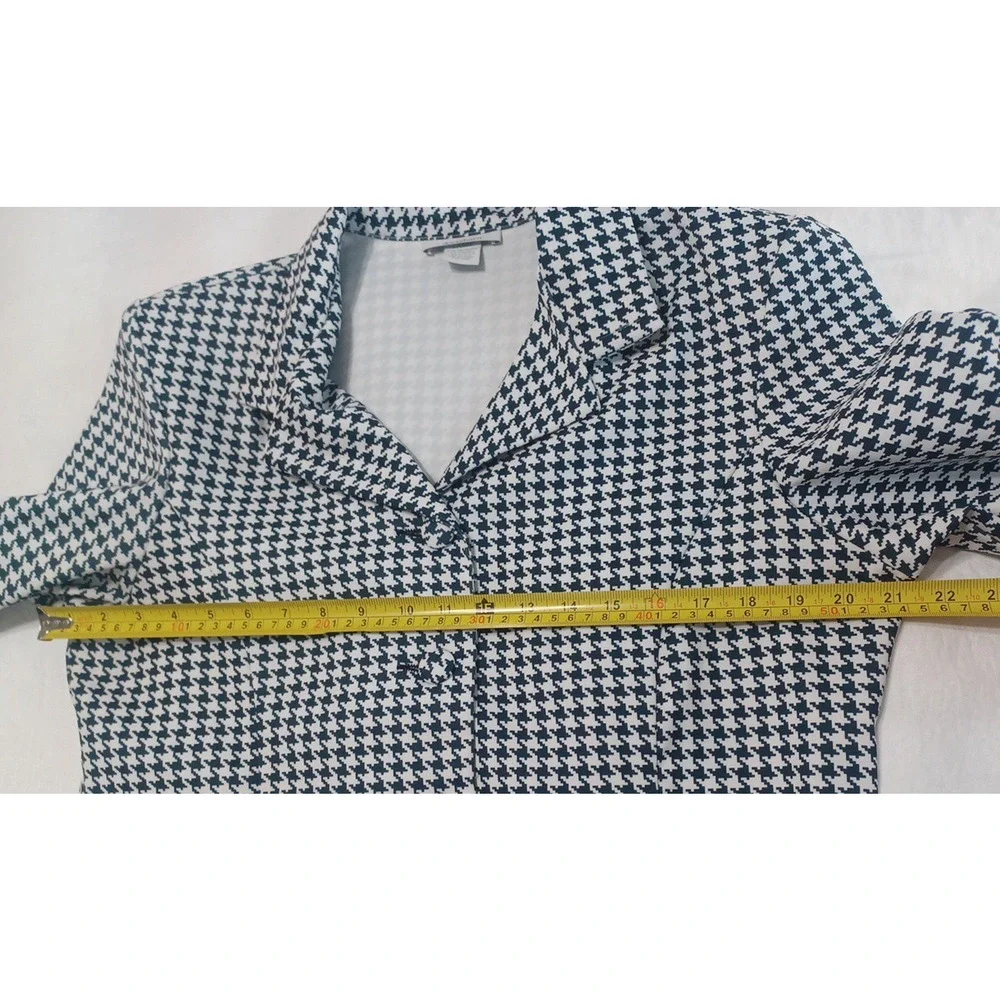 Dressbarn VTG Women's Blk Wht Houndstooth Check Blazer Sz L 3/4 Sleeve USA*READ